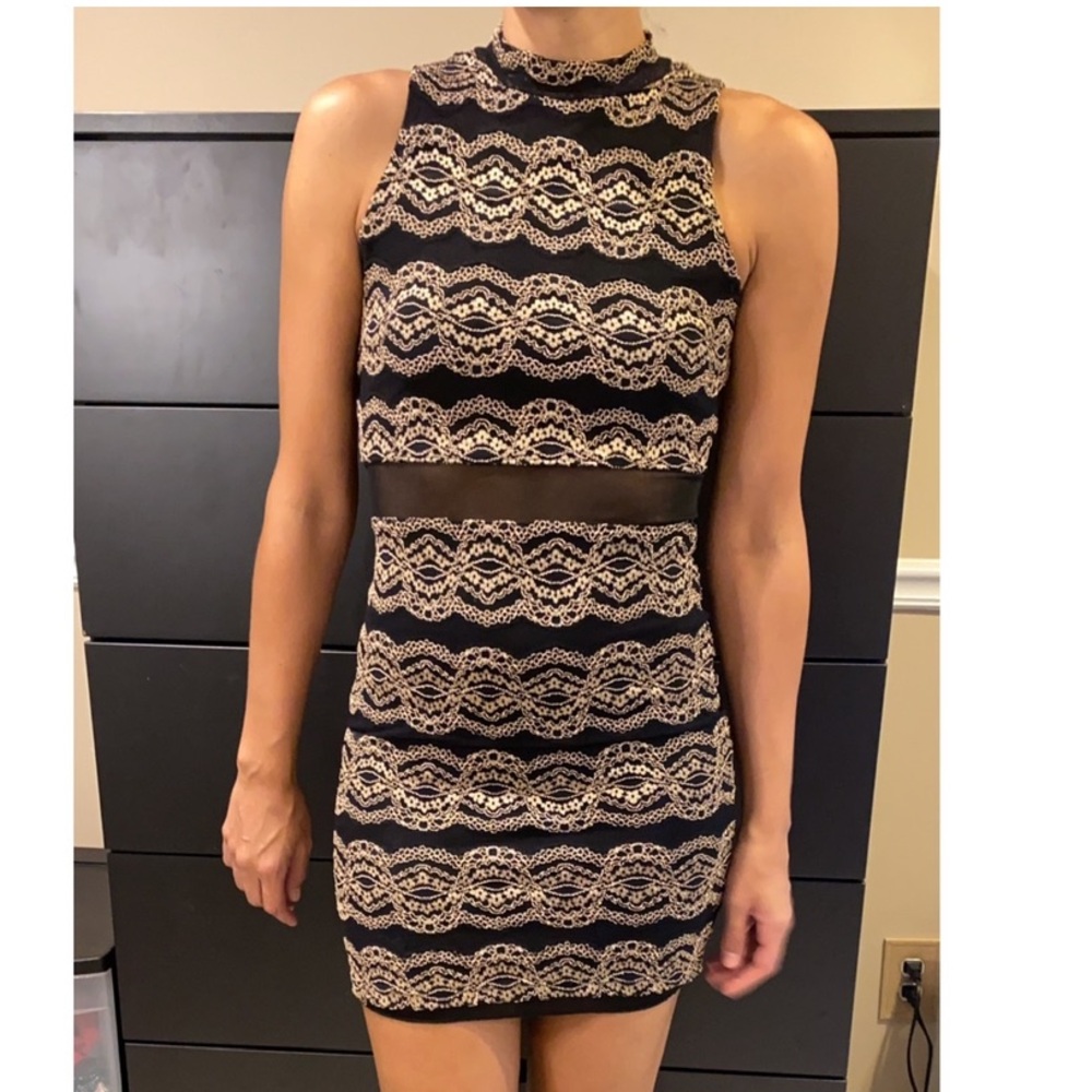 Chic Black and Cream Lace Dress Size Small